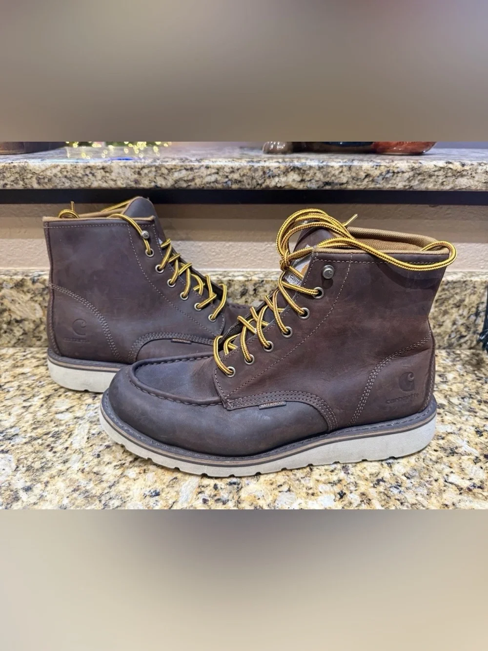Mens Carhartt CMW6096 Waterproof Wedge Work Boots ~ Brown Leather ~ 10.5